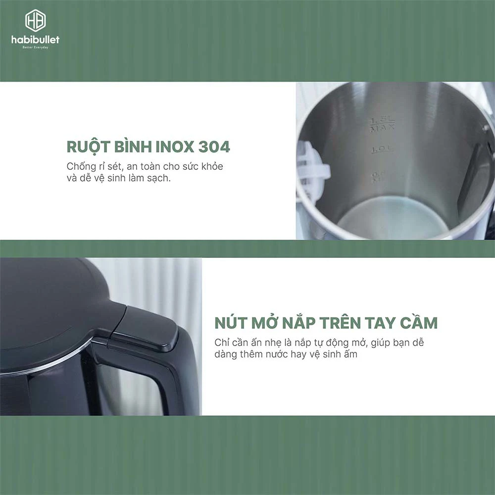 Ấm đun siêu tốc cao cấp Habibullet KHB2486 thiết kế tiện lợi